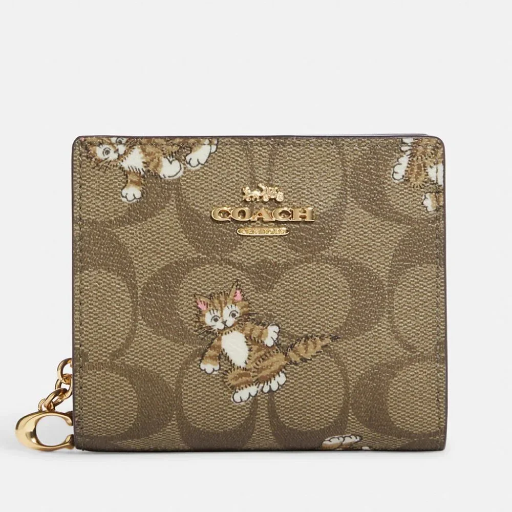 Coach Snap Wallet In Signature Canvas With Dancing Kitten Print_2